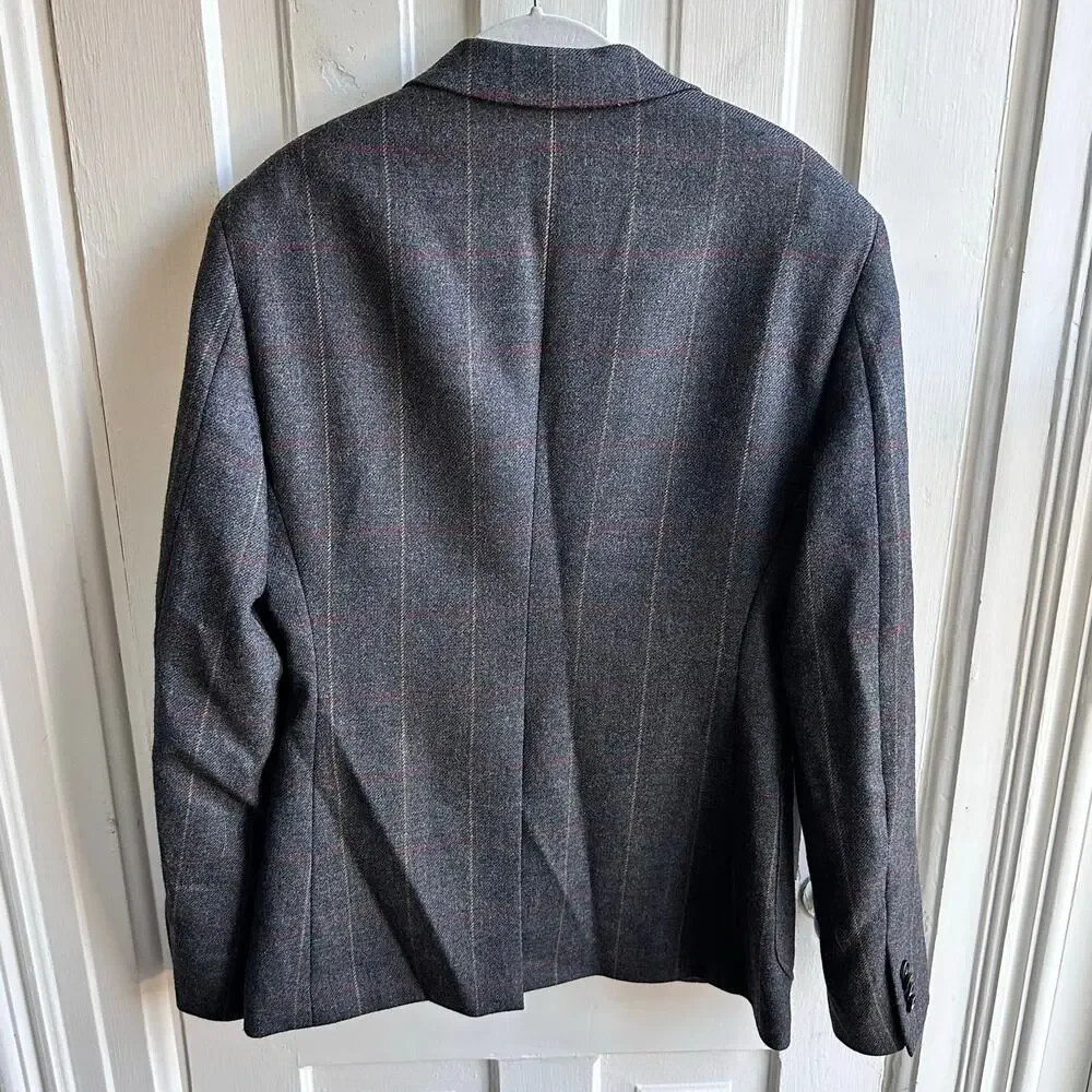 Indochino Made For You 100% Wool Windowpane Blazer Sport Coat Gray 2 Button